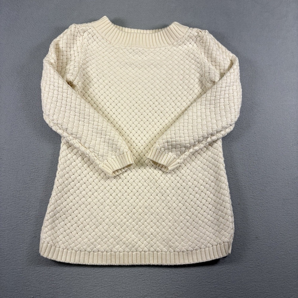 Talbots Womens Medium Cream Basket Weave Knit Sweater Tunic Cotton Blend